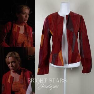 Rare Vintage Patchwork Leather Jacket ASO Phoebe Halliwell Charmed Small 6 Red
